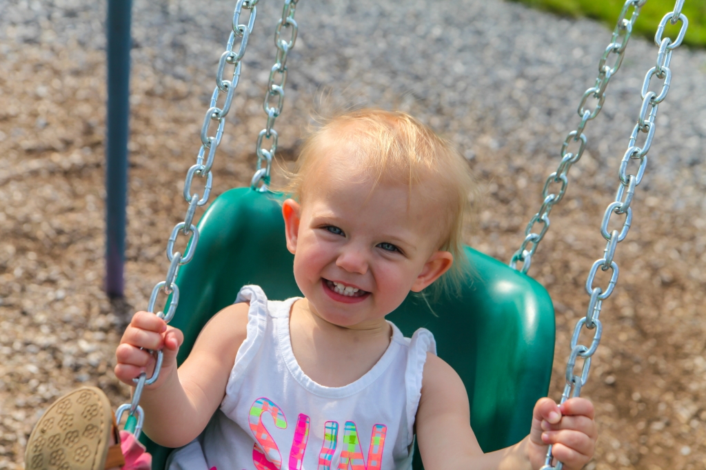 Playing on the swings before the show. Pictured: Coraline Deppe (great-granddaughter of founders William and Alice Beck).