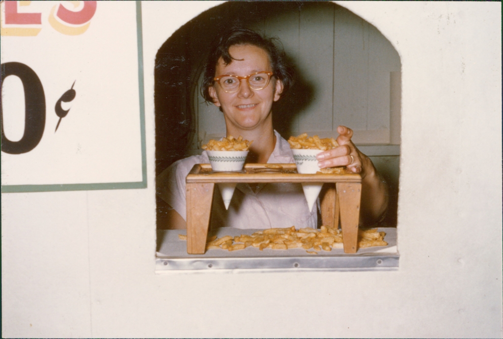 Alice Beck serving her delicious french fries.