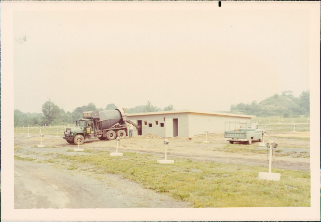 Construction of refreshment stand, 1971.  This structure is now our "Snack Shack", selling funnel cakes and other goodies.