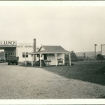 Becky started out showing movies at Uncle Charlie's Lunch outside to customers on benches, 1930's.